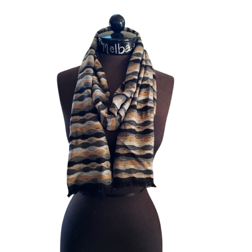 Chelsey by Joseph 100% Silk Scarf Gray Tan Black